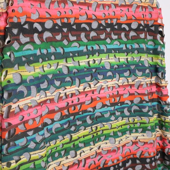DESIGUAL Phoenix Shift Mini Dress Sleeveless Laser Cut Striped Rainbow Women's M - Picture 5 of 14